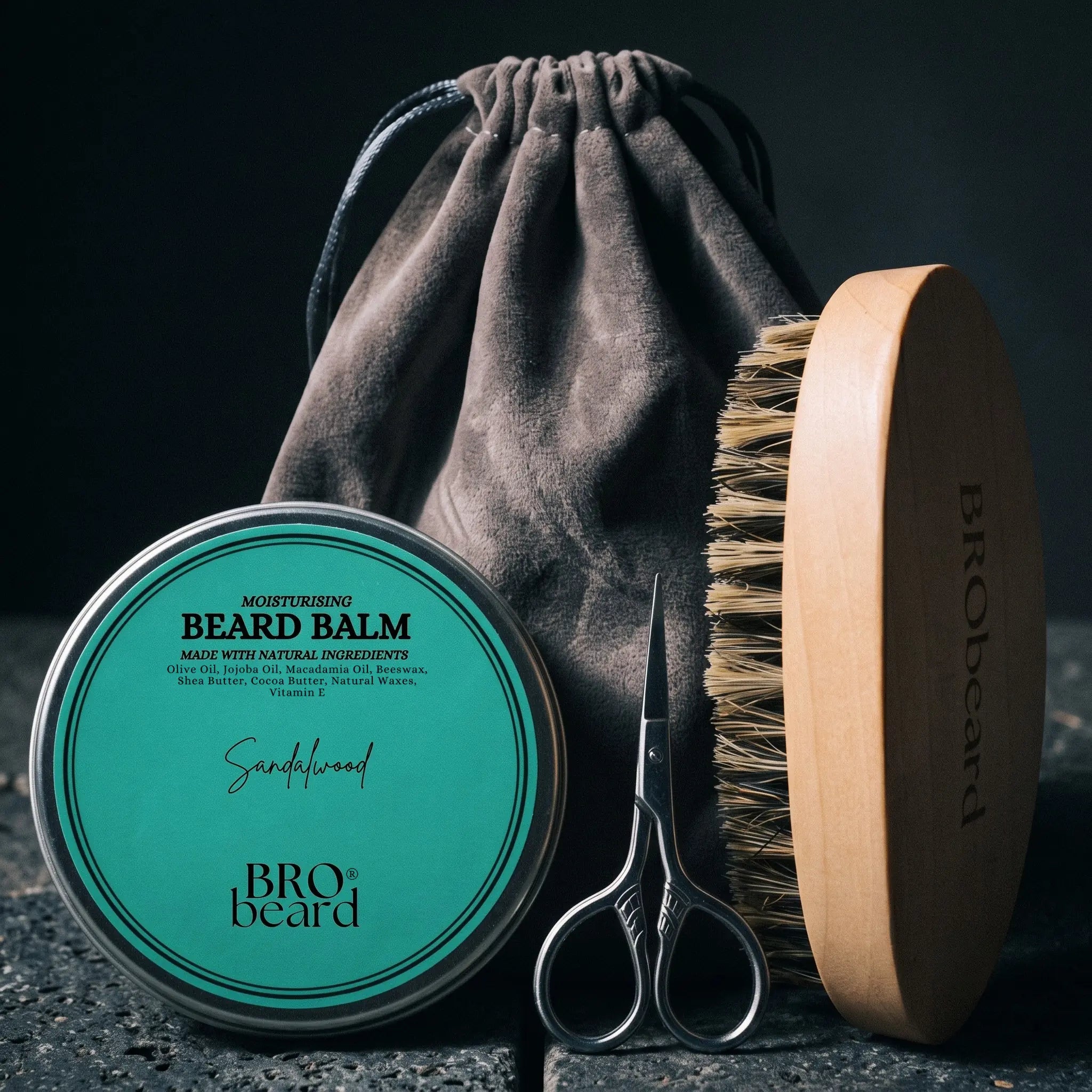 Beard Essentials Kit with Sandalwood Beard Balm 60g